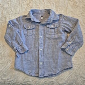 Janie and Jack boys size 3 blue and white striped button up shirt 2016 VGUC